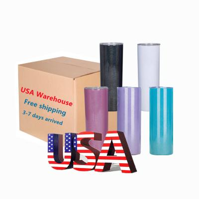 China Sustainable US Warehouse Stocked 20oz Stainless Steel Sublimation Glitter Upright Glossy White Tumbler With Lid And Straw for sale