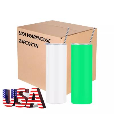 China Viable USA Ware Sublimation Blank 20oz Stainless Steel Bright Glow In Dark Slim Skinny Straight Sublimation Tumblers for sale