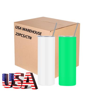 China Sustainable USA Warehouse Stainless Steel Vacuum Insulated Bright Tumblers Glow In The Dark Lean Straight 20oz Sublimation Tumbler for sale