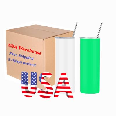 China Sustainable USA Warehouse 20oz Stainless Steel Stock Vacuum Insulated Lean Straight Glow In The Dark Sublimation Tumbler With Straw for sale