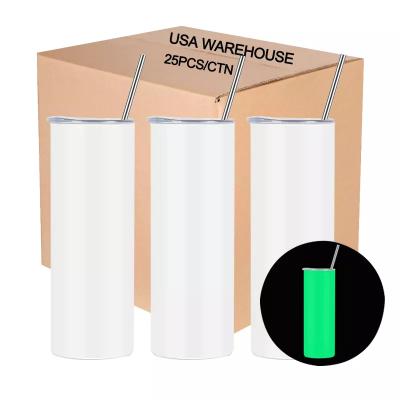 China Viable USA Warehouse Glow In The Bright Lean Straight Tumbler 20oz Sublimation White Tumbler Dark White To Green for sale