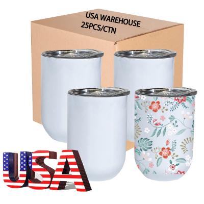 China Viable USA Warehouse Stainless Steel Vacuum Insulated Tumbler Cups 12oz DIY White Upright Sublimation Wine Tumbler for sale