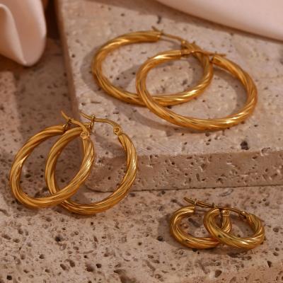 China 2023 New TRENDY Gold Plated Screw Twisted Stainless Steel Chunky Hoop Earrings For Women Smooth Vintage Style 18k Earring for sale