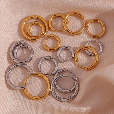 China FASHIONABLE High Quality Stainless Steel18K Gold Multi Size Fine Gold Plated Hoop Earrings Hypoallergenic Jewelry Circle Earrings for sale