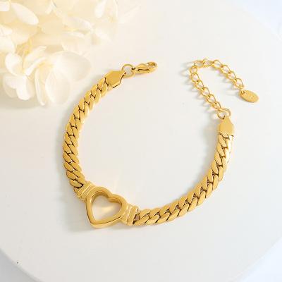 China FASHIONABLE Love Hollow Out Thick Braided Titanium Metal Chain Steel Girlfriends Neutral Style Bracelet Accessories Do Not Fade for sale