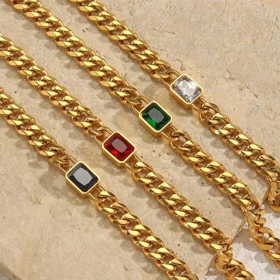 China FASHIONABLE Personalized Custom Colorful Cuban Chain Chain Gold Plated Jewelry Stainless Steel Zircon Bracelet Women Christmas Bangle for sale