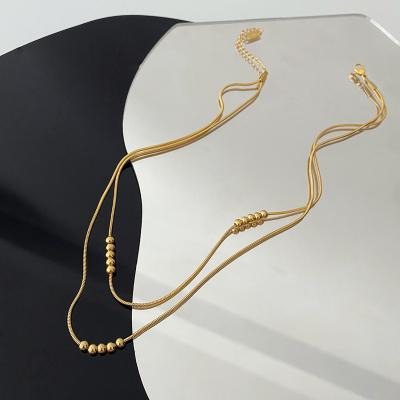 China 2023 Fashion High Quality 18k PVD Gold Plated Snake Chain Necklace Titanium Steel Good Luck Beads Chain Necklace for sale