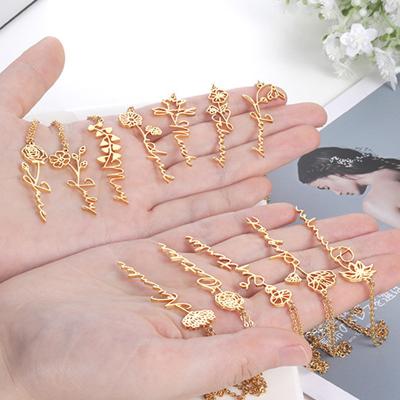 China Vintage New Arrival Gold Plated Stainless Steel Birth Flower Necklace Custom Birth Month Name Necklace For Women for sale