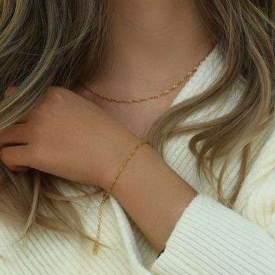 China CLASSIC cadena de oro 18k stainless steel necklace Singapore chain gold plated Water-wave chain women necklace bracelet for sale