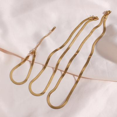 China CLASSIC Tarnish Free 18K Gold Plated Stainless Steel Snake Bone Chain Necklace Fishbone Chain Bracelet for sale