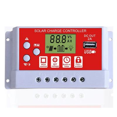 China Intelligent Lithium Lifepo 4 Solar LCD Display Charging Controls Dual USB 12V 24V 10/20/30 Charger Controller One PWM for sale