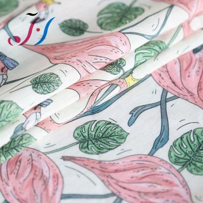 China 100% breathable ramie flamingo design digital printed fabric for dress and shirt for sale