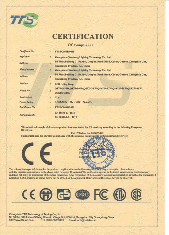 CE - Zhongshan Qiaosheng Lighting Technology Co., Ltd.