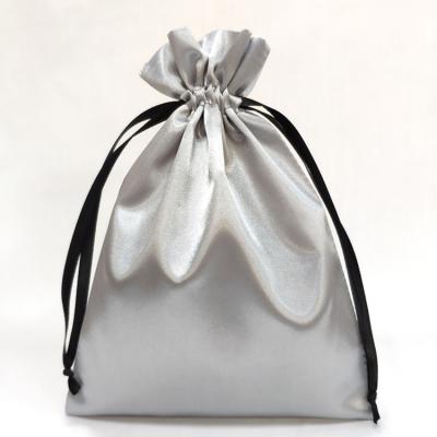 China Custom High Quality Gray Satin Bag For Gift Drawstring Jewelry for sale