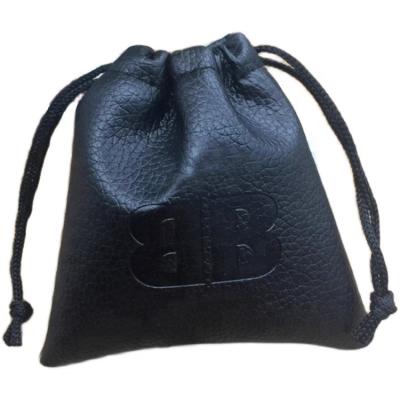 China Luxury Waterproof Jewelry Drawstring Bag Chuanghua Logo Embossed Black Pu Leather Jewelry Bags for sale