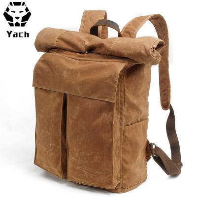 China 2019 Large Capacity Waterproof Vintage Outdoor Water Proof Waxed Canvas Traveling Hiking Backpack Bag For Men for sale