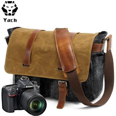 China New Canvas Daily Use Heavy Waxed Laptop Men's Cross - Leather Body Gear Vintage Digital Camera Bag Messenger Bag Dslr Shoulder Camera Bag for sale