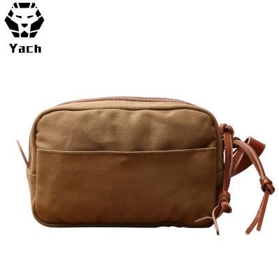 China New Arrival Travel Organizers Vintage Multifunctional Popular Eco-friendly Unisex Toiletry Bag Leather Canvas Shaving Zipper Dopp Kit Cosmetic Bag for sale