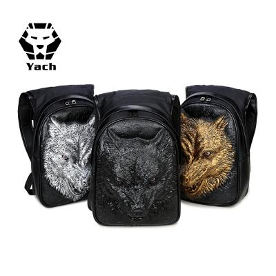 China Creative Fierce Anti-theft Magic PU Laptop School Travel Men and Women Wolf Backpack 3D Outdoor Hat Computer Bag PU Backpack for sale