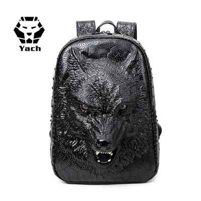 China Best Anti-theft Selling PU Leather Men's Laptop Bag 3d Wolf Men's Tactical Backpack Female Main Personality Motorcycle Backpack PU for sale