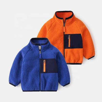 China High Quality Anti-wrinkle Kids Color Block Fleece Jacket Front Big Pocket Stand Neck Fleece Baby Jacket for sale