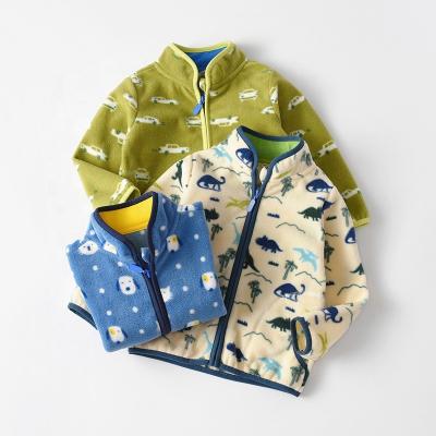 China Hot Sale Anti-Wrinkle Full Silk Screen Printing Cartoon Zip Up Jacket Kids Warm Breathable Sherpa Jacket for sale