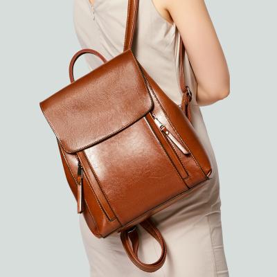 China 2022 new wax fashion vintage backpack female leather bag upper sense women's backpack cowhide backpack leather bag for sale