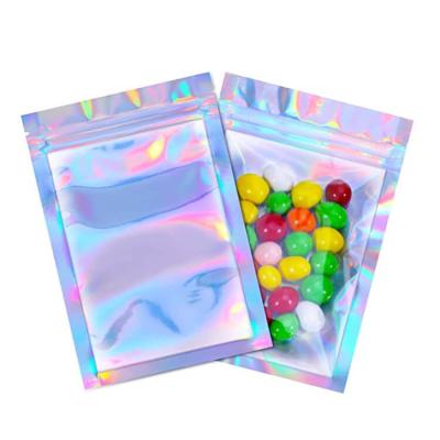 China BIODEGRADABLE Stand Up Resealable Holographic Aluminum Foil Bag Rainbow Lock Storage Shine Clear Plastic Packaging In Stock for sale