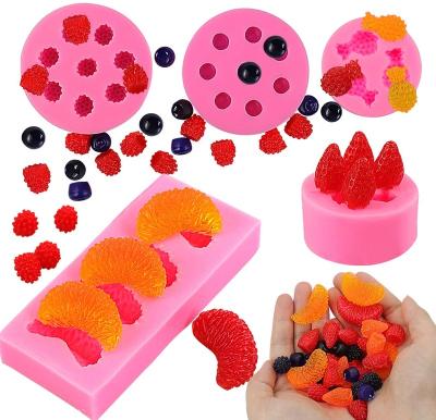 China Viable Fruit Shaped Jelly Molds Silicone Fruit Mold 3D Mini Strawberry Blueberry Mulberry Candle for Cupcake Decorating Soap Chocolate for sale