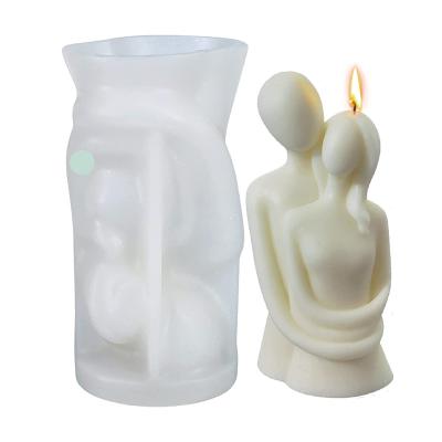 China Viable 3D Silicone Candle Mold Hugging Couples Art Body Resin Casting Mold for DIY Candle Making Homemade Soap for sale