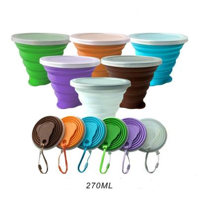 China Custom Logo Portable Silicone Collapsible Travel Viable Cup Silicone Hot Water Tea Cup Folding Camping Bottle With Leak Proof Lids for sale