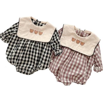 China Cotton/Linen 2021 Hot Selling Infant Girls Rompers Autumn Plaid Korean Linen Baby Clothing Toddler Outfit Infant Baby Clothes for sale