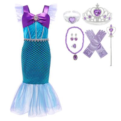 China Fashion/European/Western Factory Supply Kids Clothes Magic Crown Birthday Party Teams Princess Girls Dresses Mermaid Cosplay Dress for sale