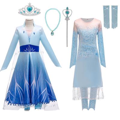 China Fashion/European Factory Supply Kids Clothes Set Christmas Wears Girls Dresses Mesh Long Sleeves Elsa Dress Birthday Party Cosplay Coat Long Dress for sale