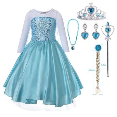 China Factory Supply European/Western Fashion/Children Clothes Kids Birthday Halloween Party Outfits Girls Elsa Beadings Princess Dress Girl Casual Dress for sale