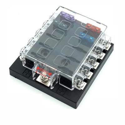 China Automotive Electronics Fuse Block 10 Way ATC/ATO Tractor Blade Fuse Holder Box With Led Warning Light Protection Cover for sale