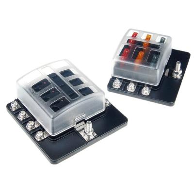 China Automotive Electronics 10Way DC 12V Fuse Holder LED Indicator 10 Circuit Fuse Block Warning Box With Negative Bus Waterproof Cover Blade Fuses for sale