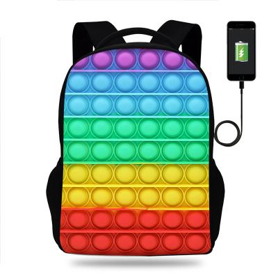 China With Noise Push Bubble Silicone USB School Backpack Decompression Bag USB Wiggle Toys Soft Squishy USB Backpack for sale