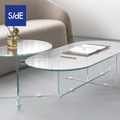 China Home Office Style (Height)Adjustable Glass Hotel Cafe Tea Room Table Design Furniture Cross Table Coffee Table Modern Design for sale