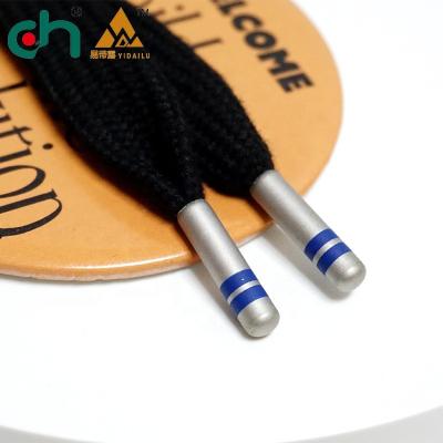 China Strong Nickel Free High Quality Black Flat Laces Hoodie Strings With Alloy Metal Rope Tips Dark Silver Studs for sale