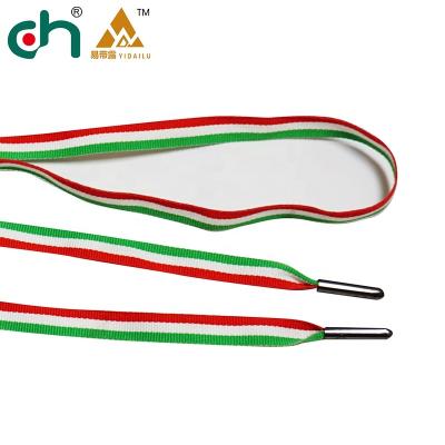 China Custom Nickel Free Color Rope Flat There Form Nylon Material Strings With Matte Dull Nickel Metal Aglets for sale