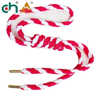 China Custom Logo Printing Polyester Round Red Hoodie Screw Nickel Free White String With Rope Gold Ends for sale