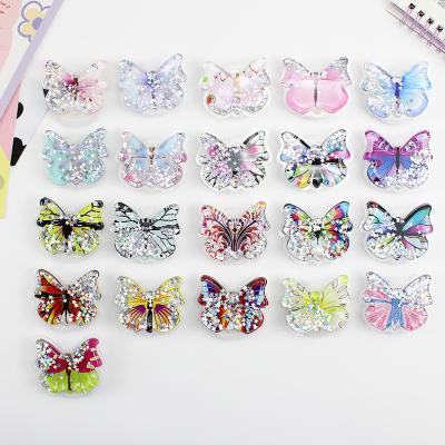 China Adjustable 3D Cartoon Butterfly Quicksand Liquid Up Mobile Phone Holder Grips Custom for sale