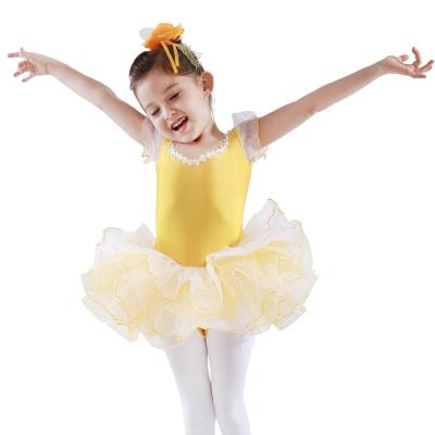 China Wholesale Comfortable Girls Ballet Dancer Tights Lace Puff Sleeve Dance Training Tutu Girls Costume Dancer Tights Kids Ballet for sale