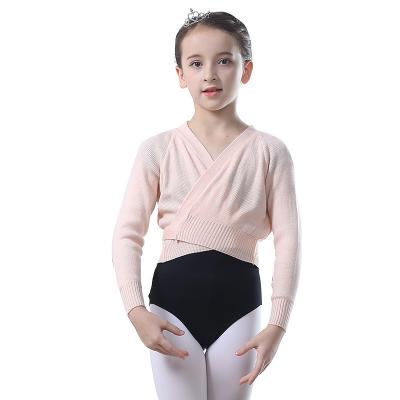 China Anti-Shrink Children Dance Practice Warm-Up V-Neck Cardigan Child Ballet Knitting Sweater for sale