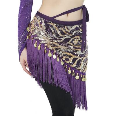 China Latin Dancewear Belly Dance Praise Costume Tassel Skirt Women Sequin Dance Hip Scarf Shiny Exotic Belly Dancewear Hip Scarf Skirt for sale