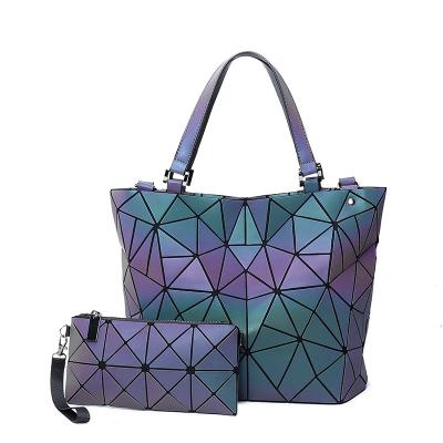 China 2021 Laser Fashion Luminous Hologram Female Handbag Set Luminous Geometric Lattice Women Handbags Tote Cross - Body Clips Ladies Bags for sale