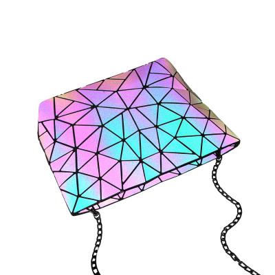 China 2020 Brands Laser Small Designer Women Shoulder Bag Fashion Laser Luminous Chain Strap Messenger Bag Geometric Lattice Clutch Purse for sale