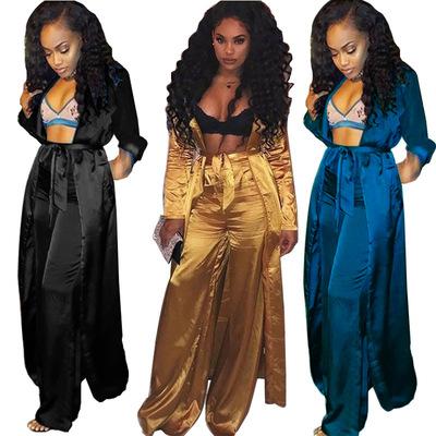 China LLDRESS Two Leg Wide Leg Female Wide Leg Pants Autumn Winter Breathable Fashion Casual New Breathable Women's Silk Sleepwear Sets for sale