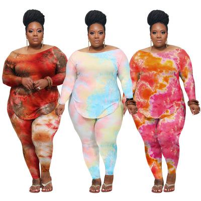 China Plus-size QUICK DRY Women's LLDRESS Casual Tie Dye Printed Long Sleeve Pant Suit for sale